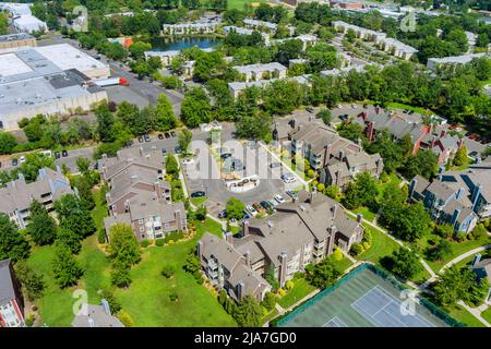 Aerial top view of residential quarters at beautiful town urban landscape the East Brunswick New Jersey US Stock Photo