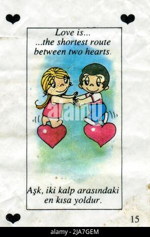 Turkish chewing gum insert. Love is... . 1990s. Stock Photo