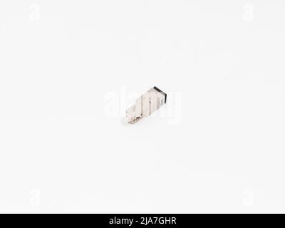 SC-UPC adapter for single mode fiber optic patch cord with flange on isolated white background Stock Photo