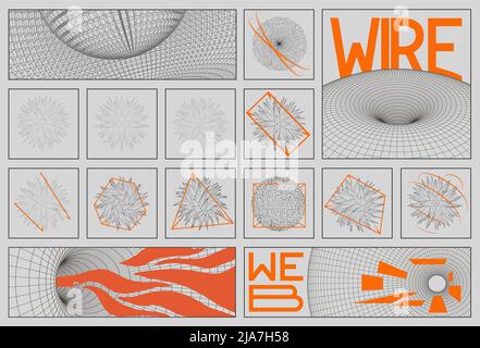 Memphis abstract shapes vintage retro design. Retro line art with black abstract shapes on white background. Stock Vector