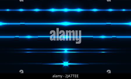Set of blue lighting effect laser lines isolated on black background. Vector illustration Stock Vector