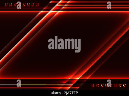 Abstract technology template red glowing laser lines with squares elements on black background. Vector illustration Stock Vector