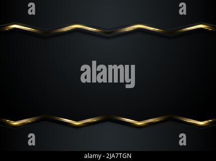 Presentation template luxury style 3D golden chevron lines on black background with lighting effect and space for your text. Vector illustration Stock Vector