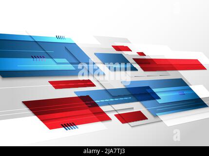 Abstract technology futuristic geometric blue and red color shiny motion background. Template with header and footer for brochure, print, ad, magazine Stock Vector