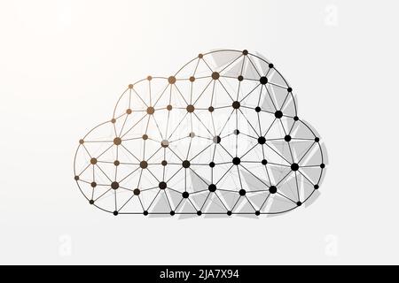 Cloud 3d low poly symbol with connected dots. Internet technology, database, download design vector illustration. Big data polygonal wireframe Stock Vector