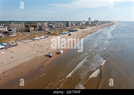 Aerial from the beach at Zandvoort at the North Sea in the Netherlands on a beautiful summer day Stock Photo