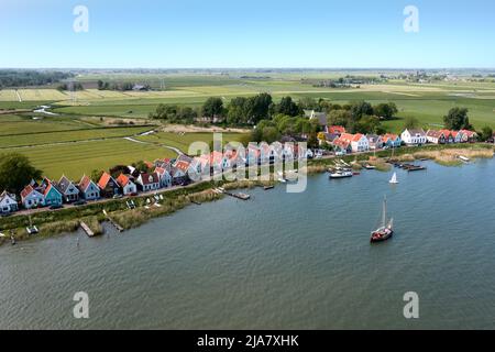 Aerial from the traditional village Durgerdam near Amsterdam in the Netherlands at the IJsselmeer Stock Photo