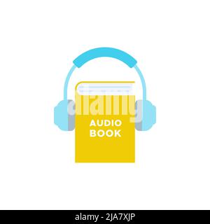 Audiobook colorful icon. Book and headphones symbol. Vector illustration, flat design Stock Vector