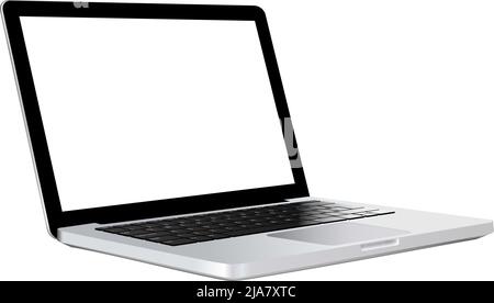 Realistic laptop vector mockup with empty screen perspective rotated view for website presentation ui ux Stock Vector