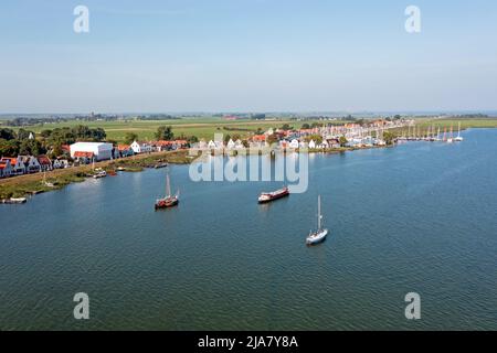 Aerial from the historical village Durgerdam at the IJsselmeer in the Netherlands Stock Photo