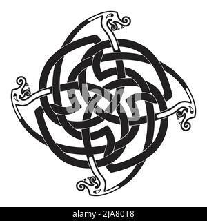 Celtic national ornament in the form of four intertwining dragons isolated on a white background. Stock Vector