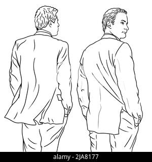 A young man in a classic suit stands with his back turned. Stock Vector