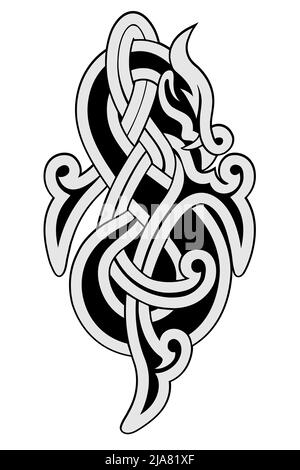 Ornament in the form of dragon in the Celtic national style isolated on a white background. Stock Vector