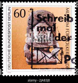 MOSCOW, RUSSIA - MAY 14, 2022: Postage stamp printed in Germany shows Goddess with a Pearl Turban (Museum of Ethnology), Art treasures in Berlin museu Stock Photo