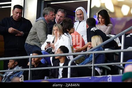 Zinedine Zidane (top row second right) and Veronique Zidane in the stands during the UEFA Champions League Final at the Stade de France, Paris. Picture date: Saturday May 28, 2022. Stock Photo