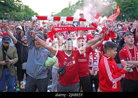 Liverpool fans in the fanzone in Paris, ahead of the UEFA Champions League Final at the Stade de France. Picture date: Saturday May 28, 2022. Stock Photo