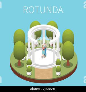 Park landscape elements design with romantic rotunda isometric vector illustration Stock Vector