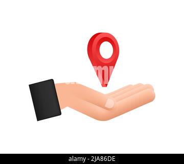 Map pointer in hand on white background. Vactor stock illustration ...