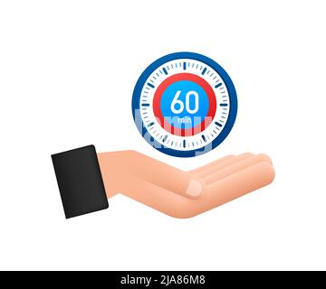 The 60 minutes, stopwatch vector hand icon. Stopwatch icon in flat style, timer on white background. Vector illustration. Stock Vector