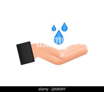 Hand drawn water drop in hands for banner design. Planet earth. Save earth water. Stock Vector