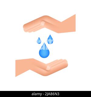 Hand drawn water drop in hands for banner design. Planet earth. Save earth water. Stock Vector