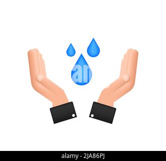 Hand drawn water drop in hands for banner design. Planet earth. Save earth water. Stock Vector