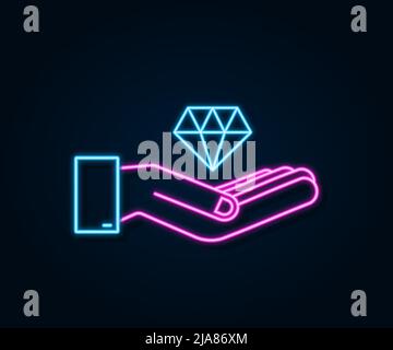 Diamond neon with hand icon design. Diamond with hand icon in trendy flat style design. 3D style vector illustration. Stock Vector