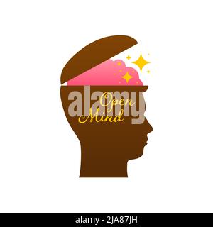 Open mind. Cartoon icon on light backdrop. Mental health concept. Business concept. Creative idea banner. Human anatomy Stock Vector