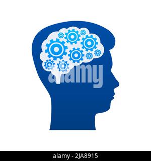 Abstract icon with silhouette man head gears on light background. Mental health concept. Business concept. Isolated vector. Stock Vector
