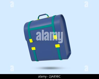 Bag 3D icon. Briefcase symbol for the business man. Briefcase icon in 3D. Blue color smart bag for businessman and employee. 3D rendered illustration. Stock Photo