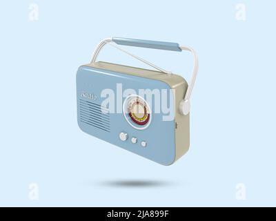 Old radio 3D icon. Vintage radio 3D symbol. Retro Radio illustration. 3D Rendered Illustration. Stock Photo