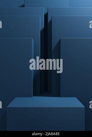 Dark, aqua blue 3D rendering product display podium luxurious golden ...