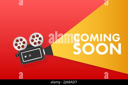 Retro collection with coming soon cinema on light background for promotion design. Advertising on light background. Graphic background. Stock Vector