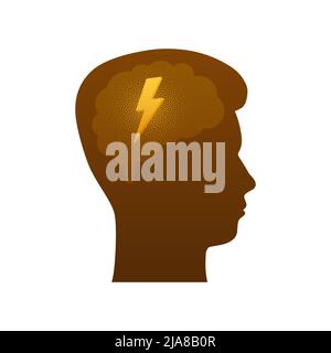 Flat illustration with head silhouette lightning on white background for concept design. Vector illustration design. Flat, outline. Stock Vector