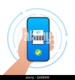 Printer icon with wifi wireless symbol. Wireless printer. Vector stock illustration. Stock Vector