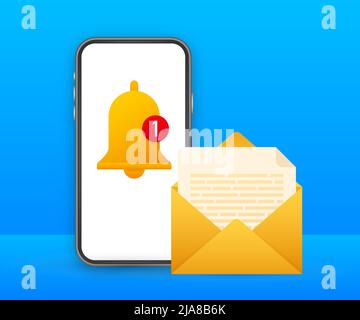 Enable reminder notification on smartphone screen. Email notification. Message alert. Vector stock illustration. Stock Vector