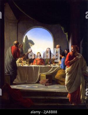 Judas Iscariot (right), retiring from the Last Supper, painting by Carl Bloch, late 19th Stock Photo