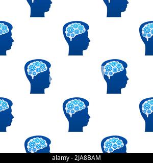Abstract icon with silhouette man head gears on light background pattern. Mental health concept. Business concept. Isolated vector. Stock Vector