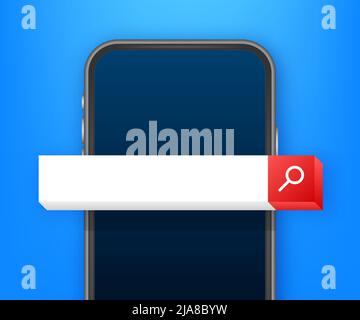 Search bar on screen vector element design, set of search boxes ui template isolated on blue background. Vector stock illustration. Stock Vector