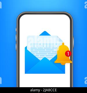 Enable reminder notification on smartphone screen. Email notification. Message alert. Vector stock illustration. Stock Vector