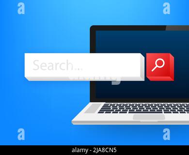 Search bar on screen vector element design, set of search boxes ui template isolated on blue background. Vector stock illustration. Stock Vector