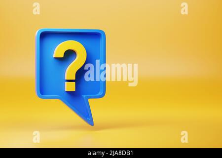 Speech balloon with a question mark on yellow background with copy space. 3d illustration. Stock Photo