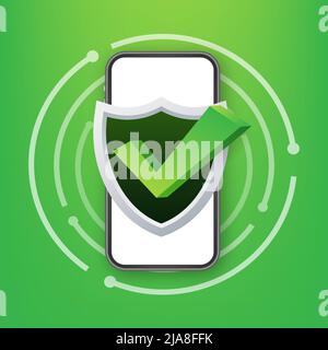 Smartphone with checkmark or tick notification in bubble. Approved choice. Accept or approve checkmark. Stock Vector