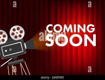 Retro collection with coming soon cinema on light background for promotion design. Advertising on light background. Graphic background. Stock Vector