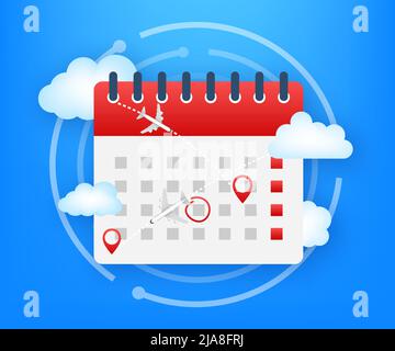 Flight calendar. Vector art illustration. 3d vector illustration.Planet earth. Stock Vector