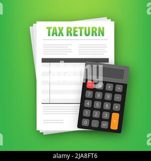 Tax return in flat style. Flat vector illustration. Online tax payment. Stock Vector