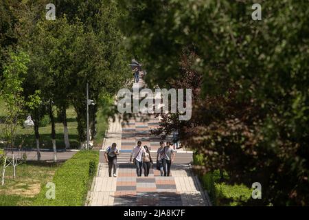 Bucharest, Romania - May 20, 2022: The campus park of the Polytechnic University of Bucharest. Stock Photo