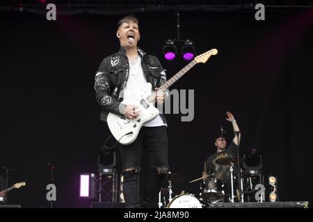 Bands performing at the Download Festival Pilot event on June 18, 2021 at Castle Donington, England, UK. The event sees 10,000 fans attending a non-masked, non-social distanced Government Trial Event. Featuring: Hot Milk Where: Castle Donington, United Kingdom When: 18 Jun 2021 Credit: Graham Finney/WENN Stock Photo