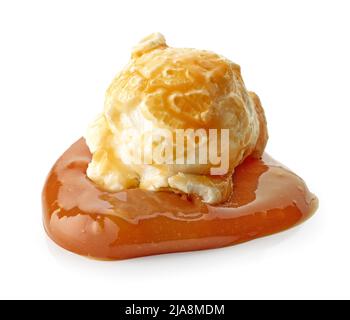 sweet caramel popcorn macro isolated on white background Stock Photo