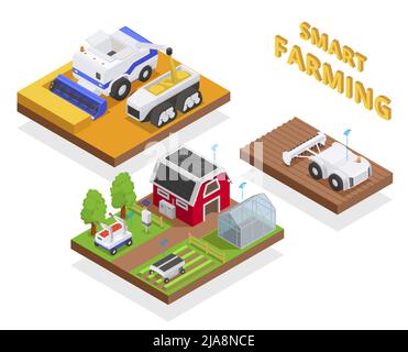 Agriculture automation and smart farming isometric compositions set isolated vector illustration Stock Vector